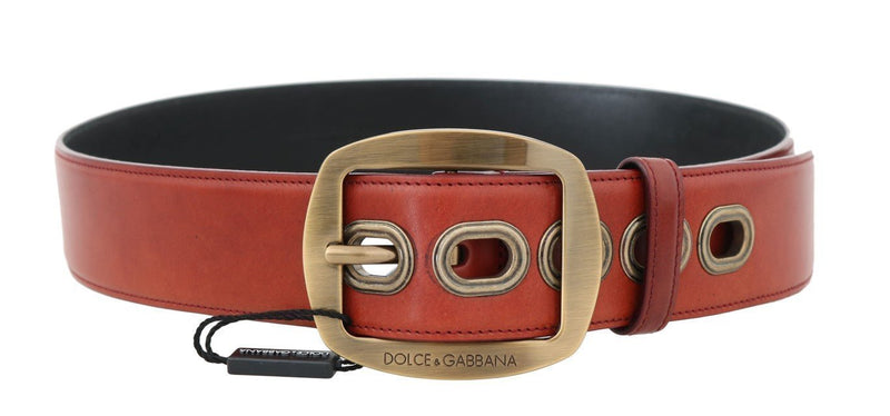 Red Leather Gold Buckle Belt