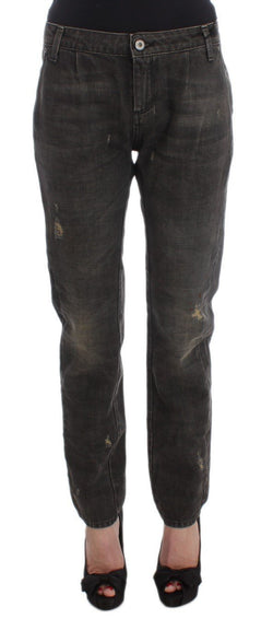 Gray Cotton Blend Boyfriend Jeans