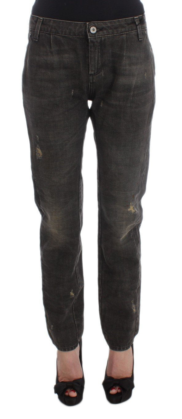 Gray Cotton Blend Boyfriend Jeans