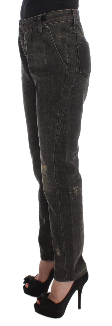 Gray Cotton Blend Boyfriend Jeans