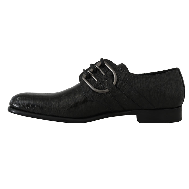 Black Leather Buckle Laceups Derby Shoes