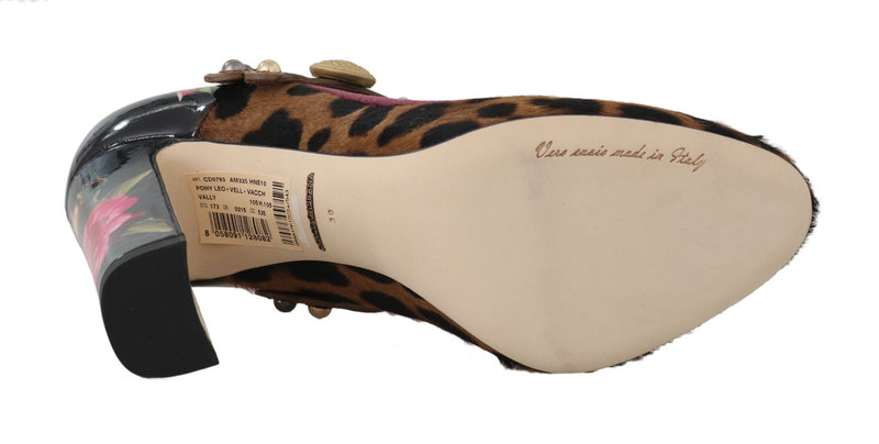 Black Pink Leopard Crystal Mary Janes Shoes