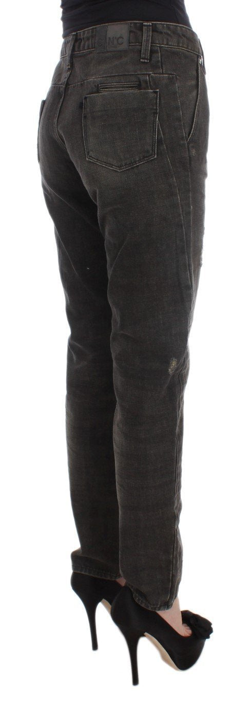 Gray Cotton Blend Boyfriend Jeans