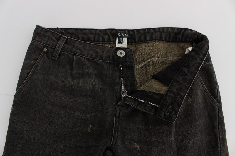 Gray Cotton Blend Boyfriend Jeans