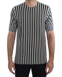 Black White Striped Cashmere Silk T-shirt