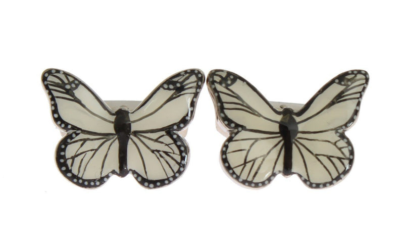 Silver Brass White Butterfly Cufflinks