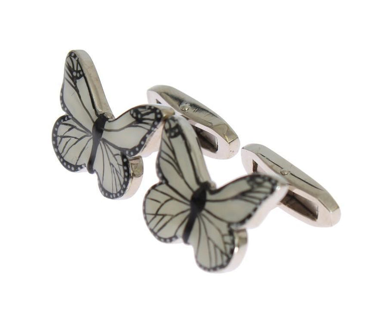 Silver Brass White Butterfly Cufflinks