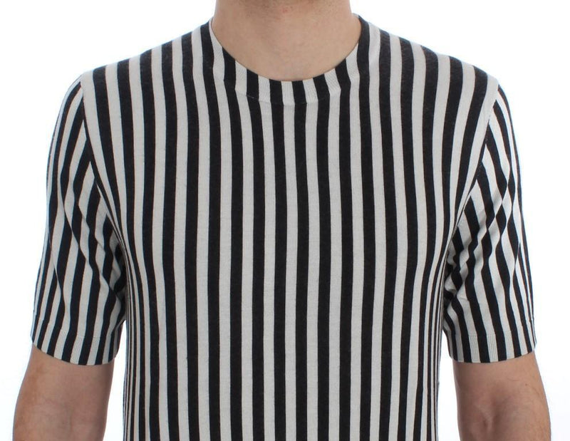Black White Striped Cashmere Silk T-shirt