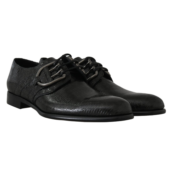 Black Leather Buckle Laceups Derby Shoes