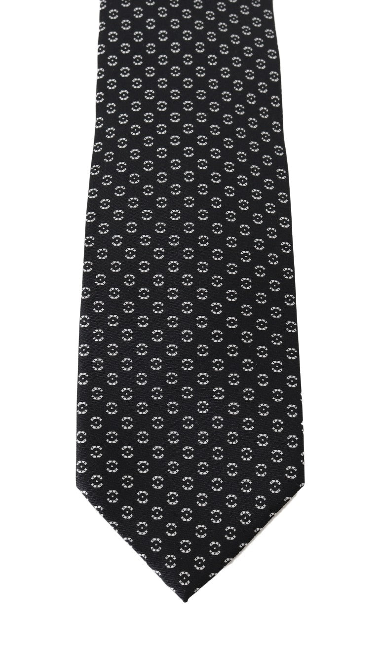 Black Silk White Wide Tie