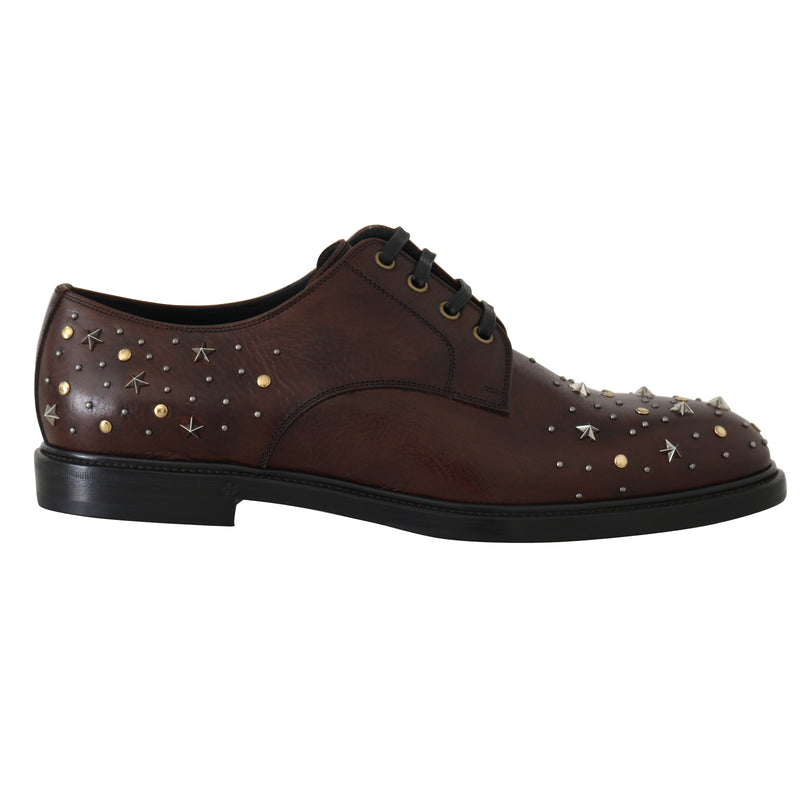 Brown Leather Laceups Derby Studded Shoes