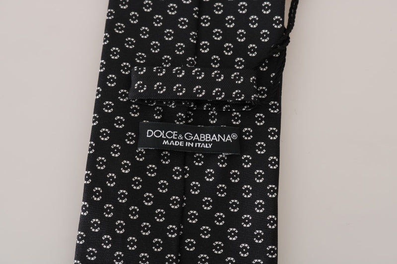 Black Silk White Wide Tie