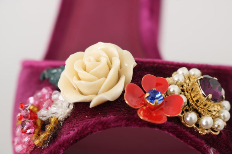 Purple Velvet Crystal Floral Sandal