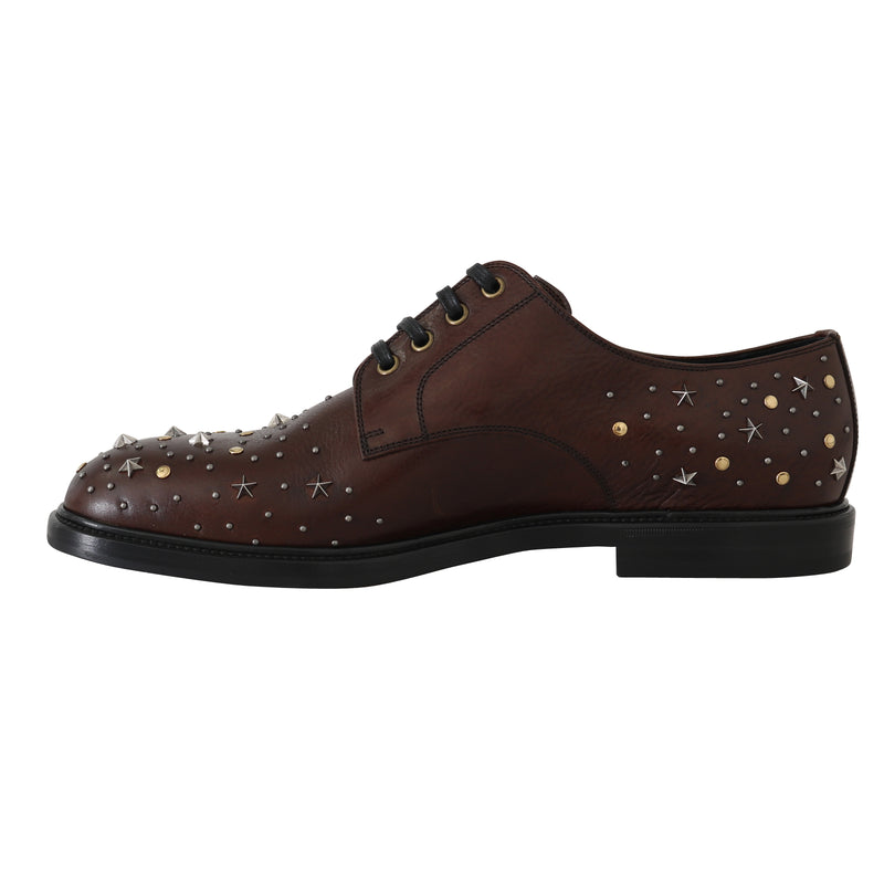 Brown Leather Laceups Derby Studded Shoes