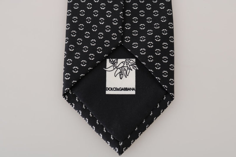 Black Silk White Wide Tie
