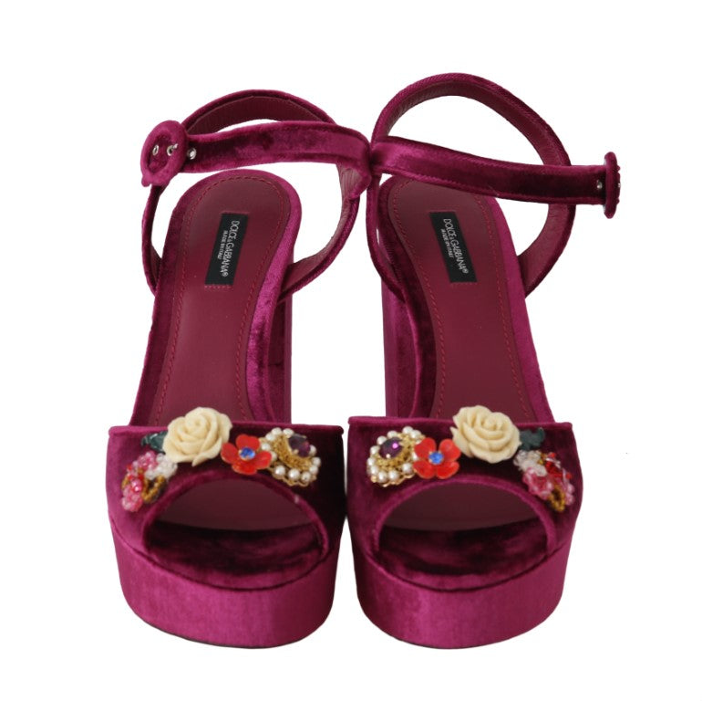 Purple Velvet Crystal Floral Sandal