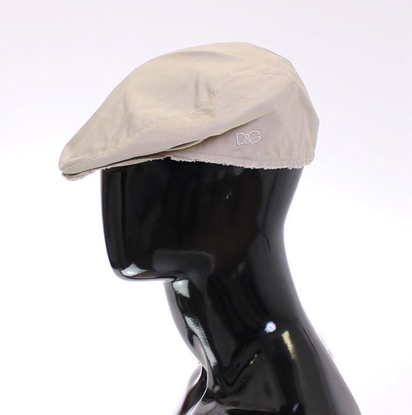 Beige Cotton Logo Newsboy Cap Hat