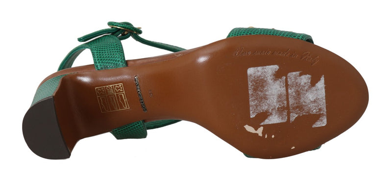 Green Leather Crystal Strap Sandals