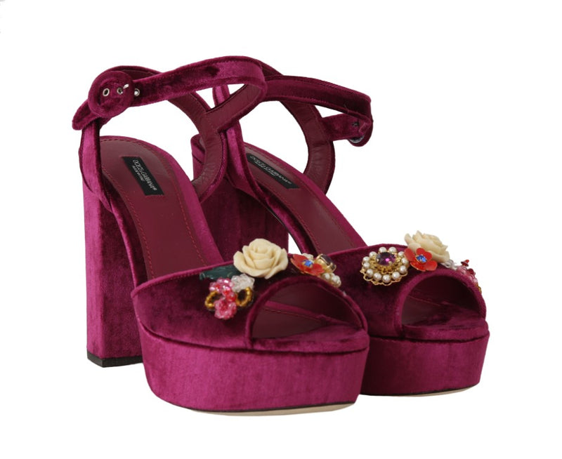 Purple Velvet Crystal Floral Sandal