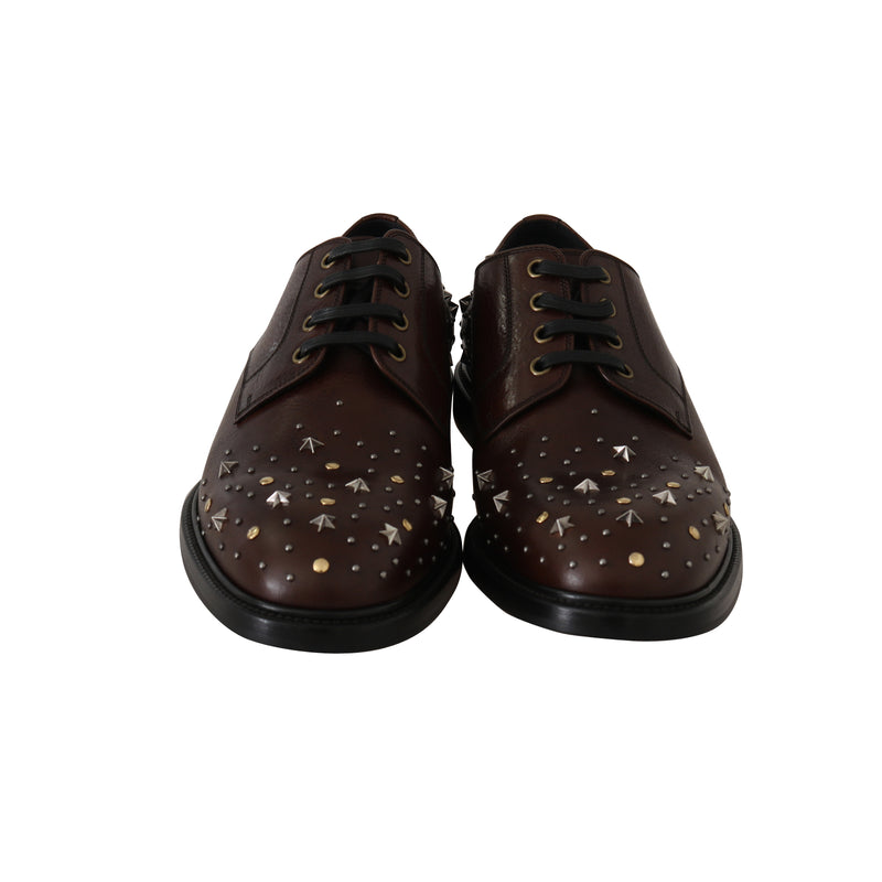 Brown Leather Laceups Derby Studded Shoes