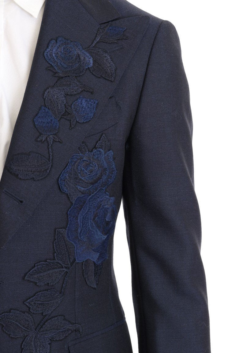 Blue Roses Embroidered Blazer