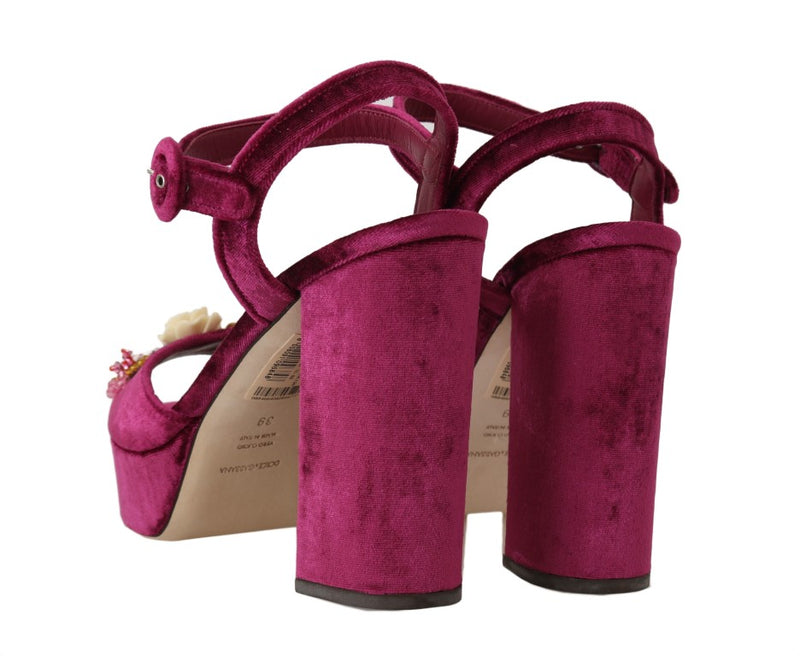 Purple Velvet Crystal Floral Sandal