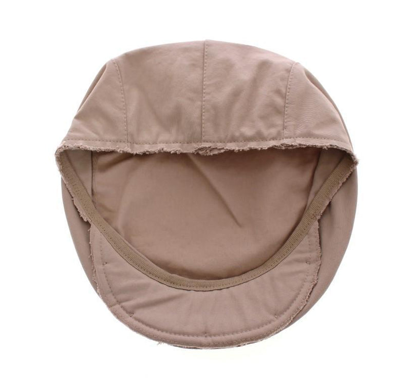 Beige Cotton Logo Newsboy Cap Hat
