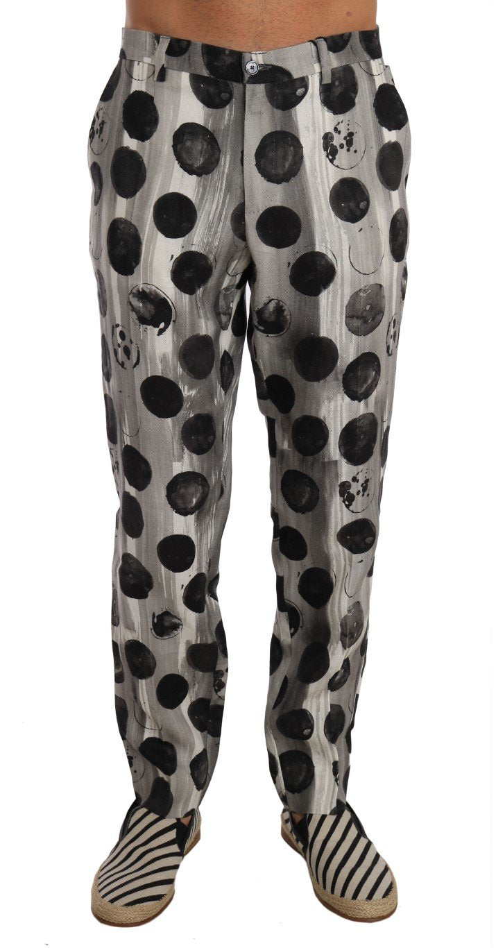 White Black Print Linen Pants