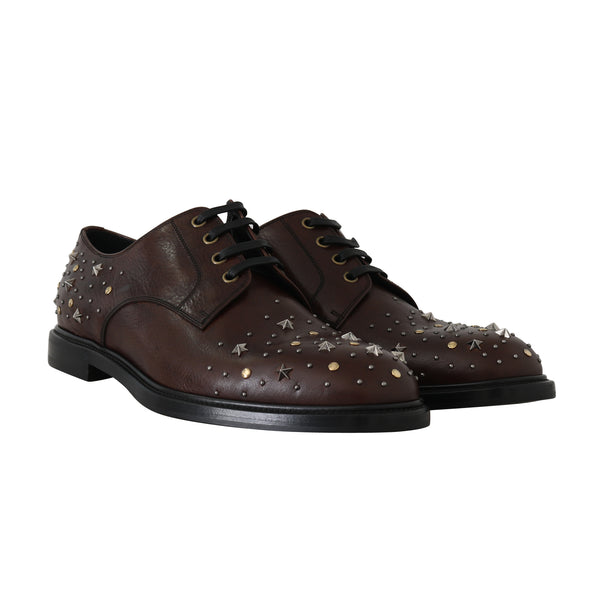 Brown Leather Laceups Derby Studded Shoes