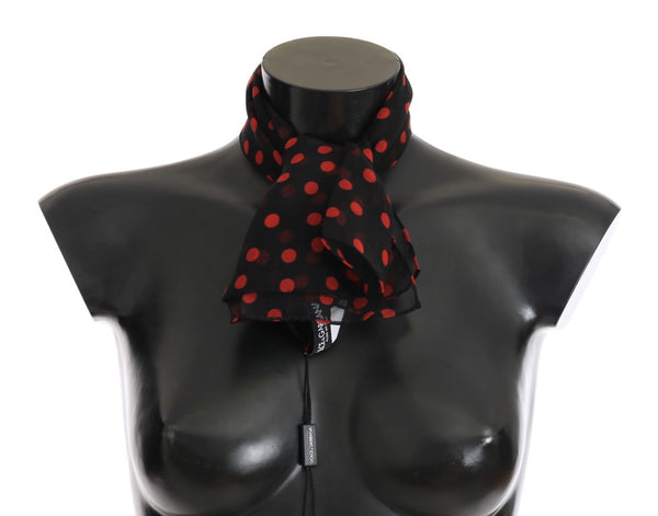 Black Red Polka Dotted Silk Scarf