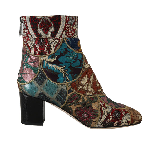 Gold Jacquard Patterned Ankle Boots