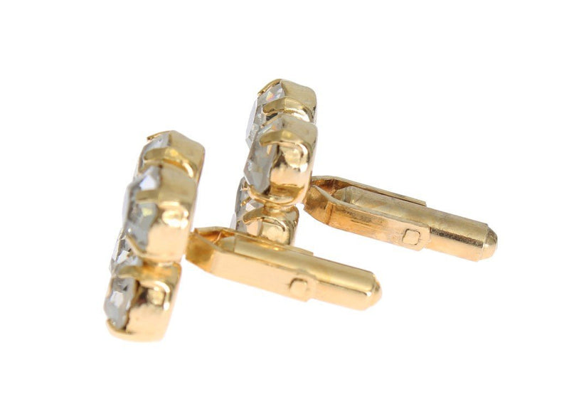 Gold Brass Clear Crystal Cufflinks