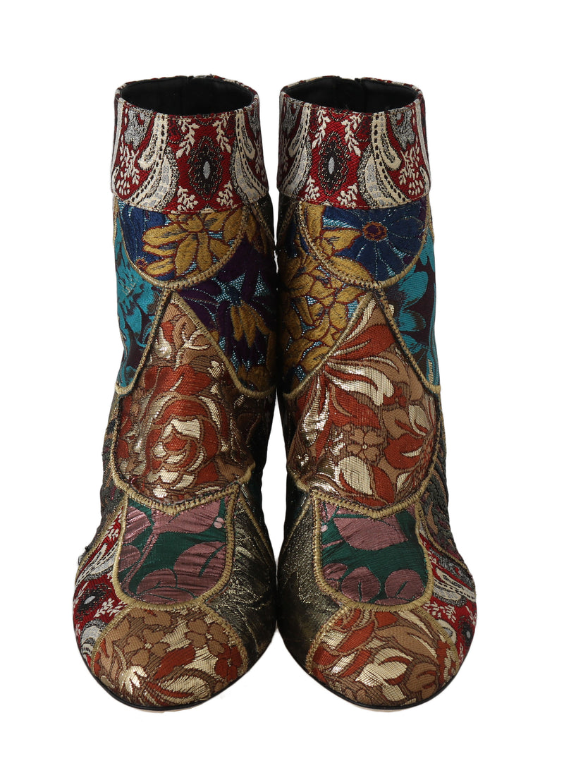 Gold Jacquard Patterned Ankle Boots