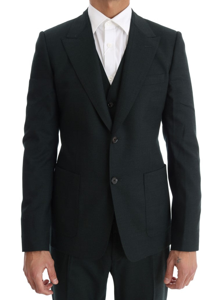 Green Wool Stretch Slim Two Button Suit