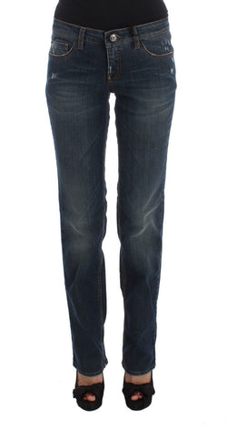 Blue Cotton Blend Bootcut Jeans