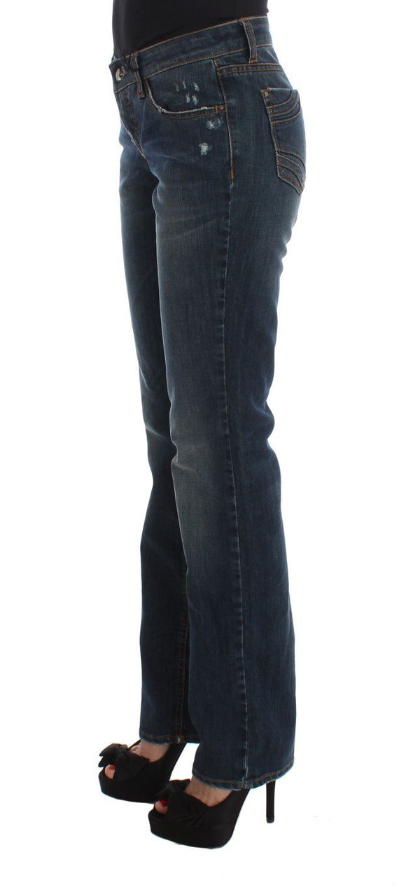 Blue Cotton Blend Bootcut Jeans