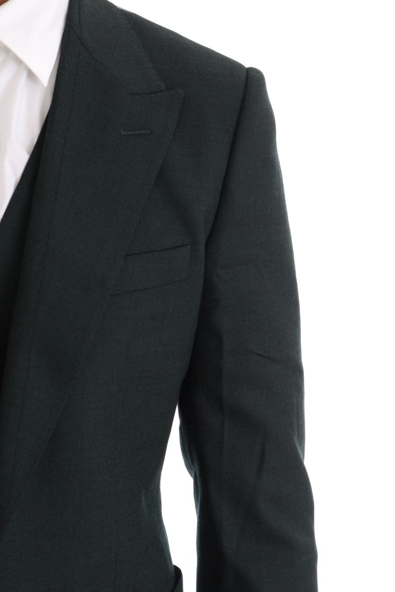 Green Wool Stretch Slim Two Button Suit
