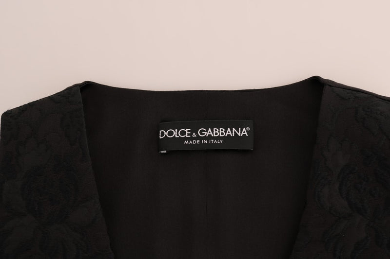 Black Silk Floral Brocade Vest