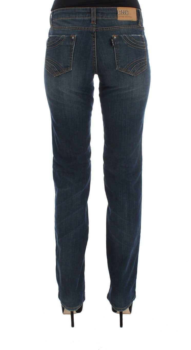 Blue Cotton Blend Bootcut Jeans