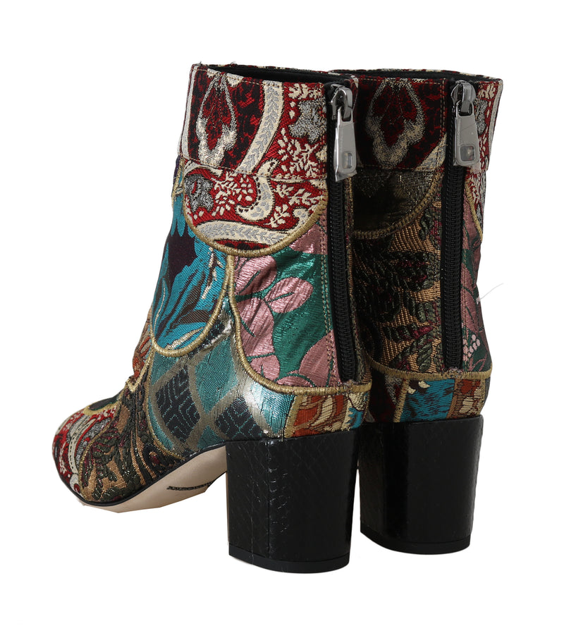 Gold Jacquard Patterned Ankle Boots