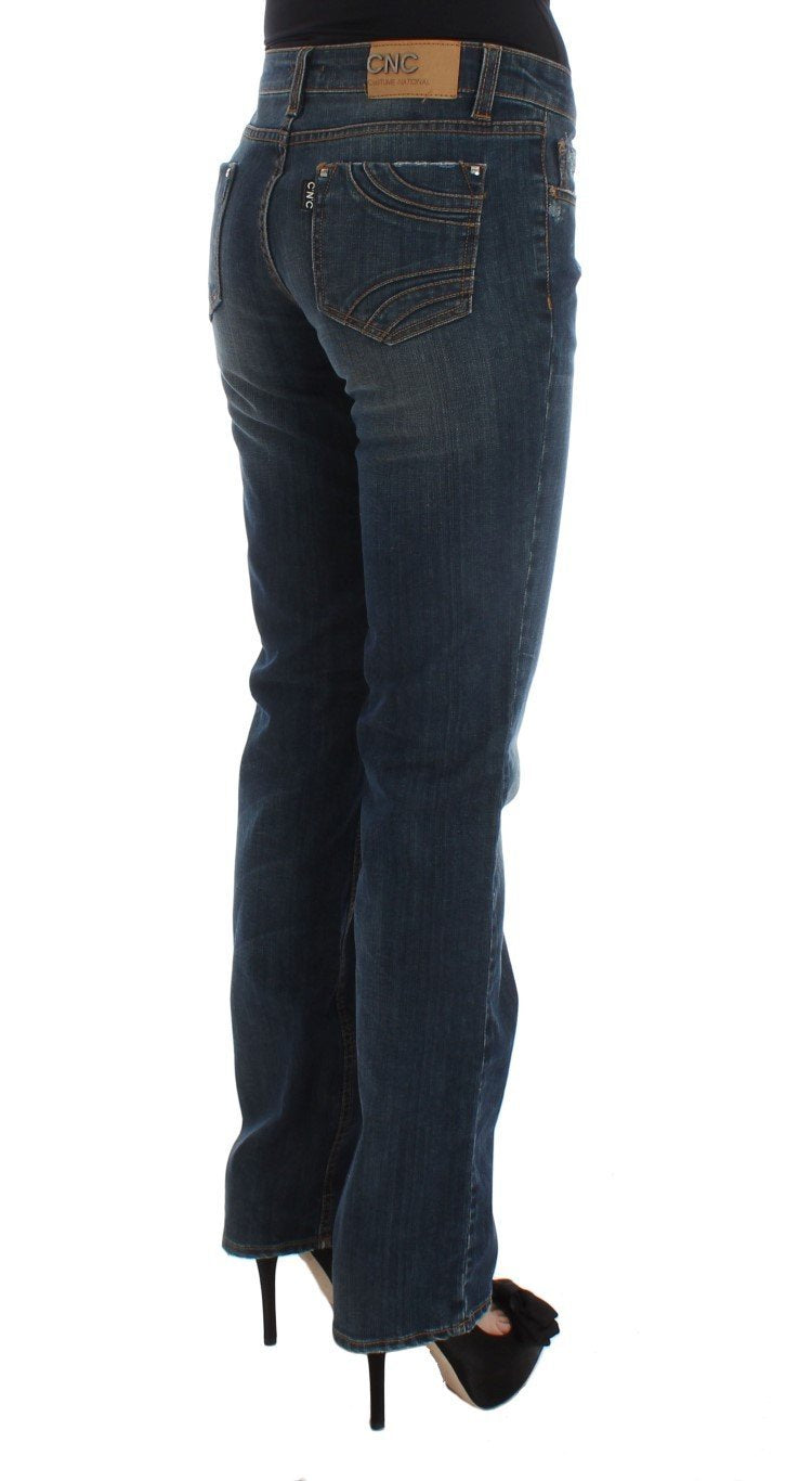 Blue Cotton Blend Bootcut Jeans