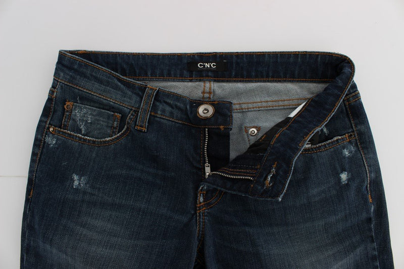 Blue Cotton Blend Bootcut Jeans