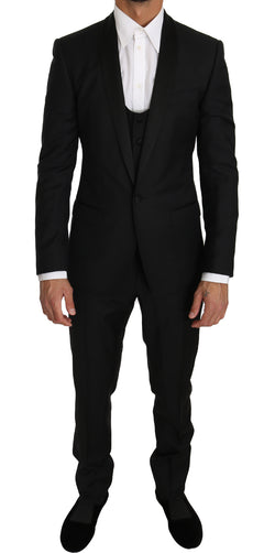 Black Wool MARTINI 3 Piece Slim Suit