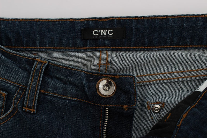 Blue Cotton Blend Bootcut Jeans