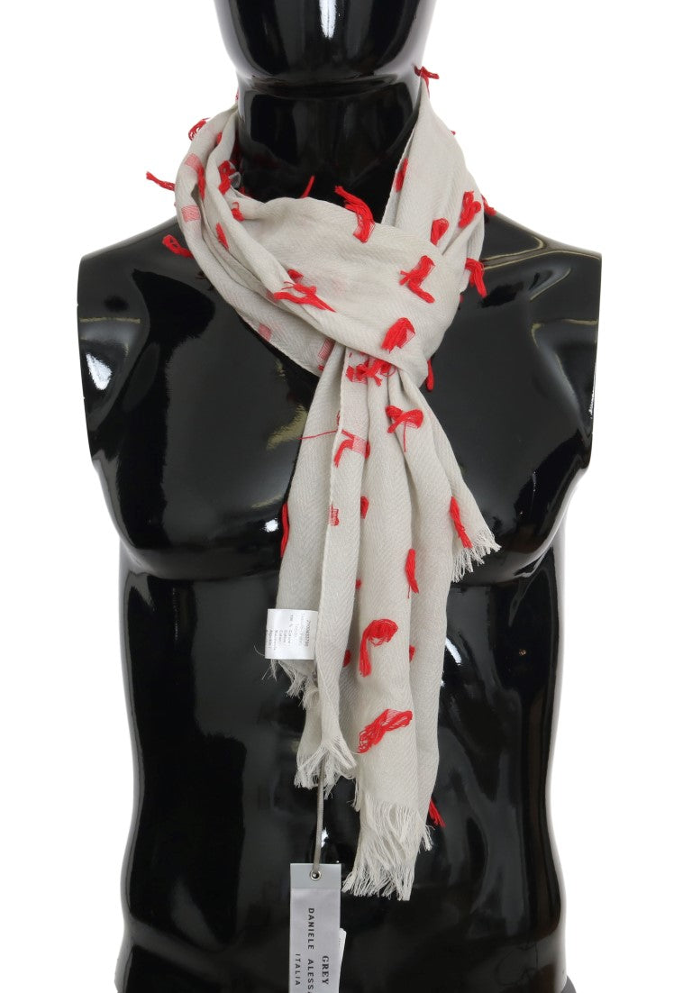 White Cotton Red Applique Scarf