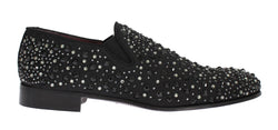 Black Brocade Crystal Strass Loafers