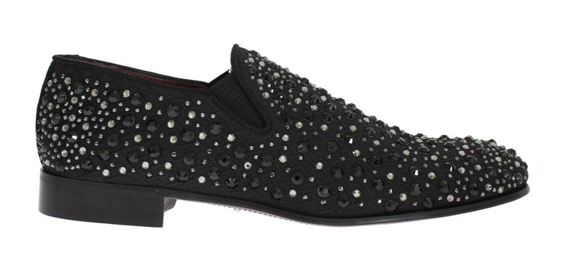 Black Brocade Crystal Strass Loafers