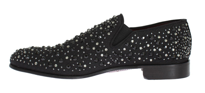Black Brocade Crystal Strass Loafers