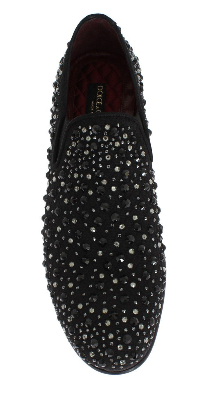Black Brocade Crystal Strass Loafers