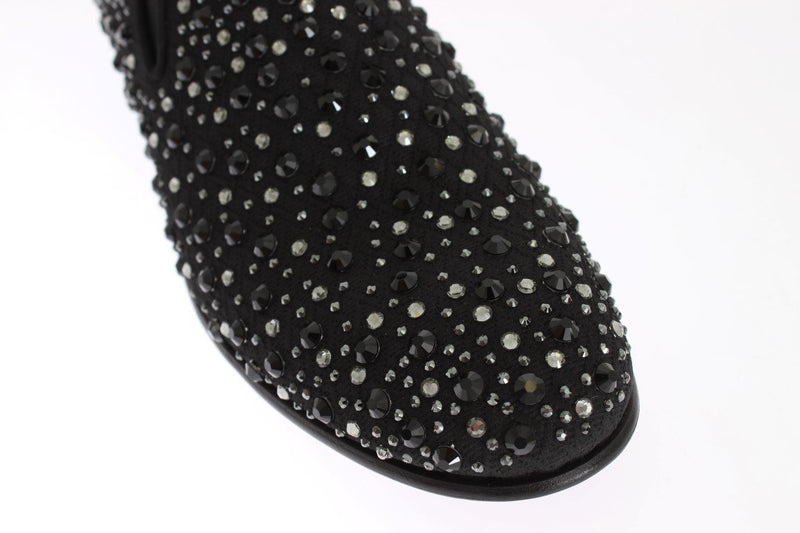 Black Brocade Crystal Strass Loafers